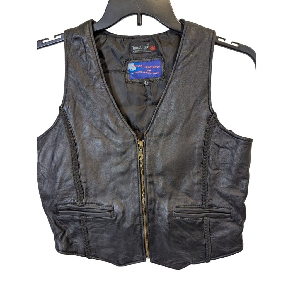 Vance Leathers Men Leather Vest sz L Lined Zip Pockets Vintage Motorcycle Biker